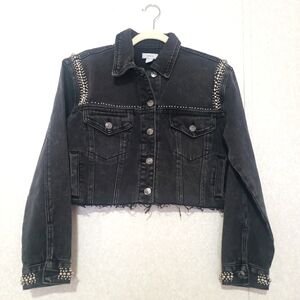 NEW... FOREVER 21 Studded Black Denim Jacket...SIZE:SMALL